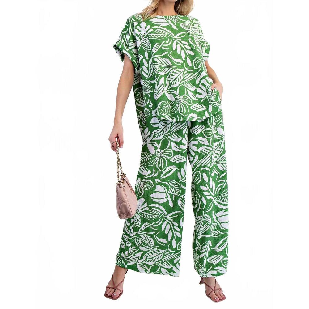 NEW EASEL tropical popcorn knit pants - plus in jungle green